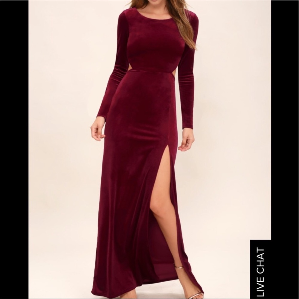 Lulus Besame Burgundy Velvet LongSleeve Maxi Dress